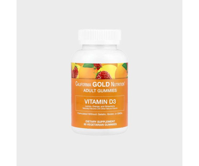 California Gold Nutrition Vitamine D3 -- Citron, orange et fraise  2000 UI - 90 gommes (1000 UI gomme)
