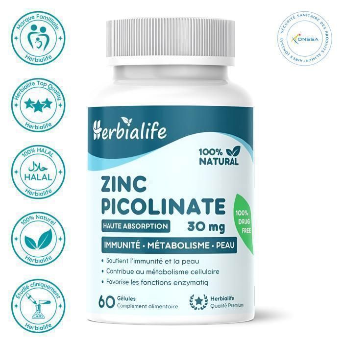 Zinc Picolinate 30 mg – Immunité, Peau, Métabolisme – 60 Gélules | Herbialife