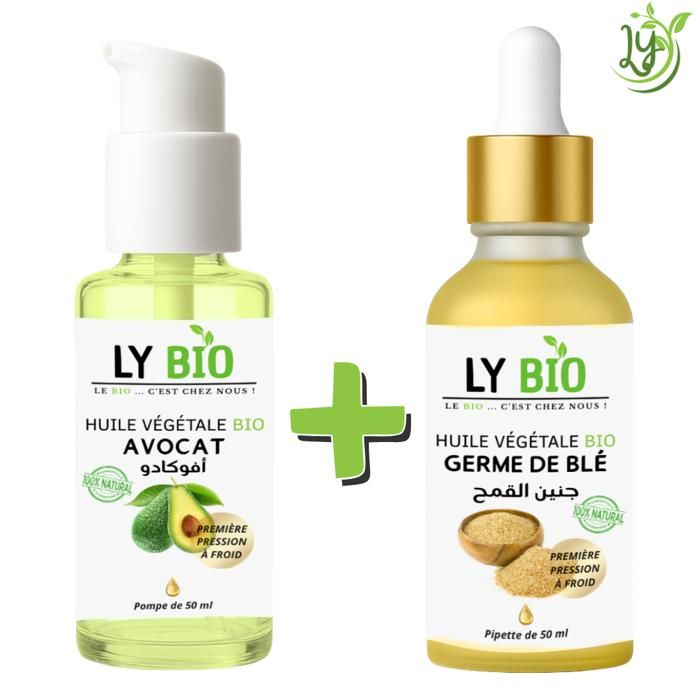 LYBIO PACK HUILE AVOCAT 50ml - POMPE + HUILE GERME DE BLE 50ML - PIPETTE