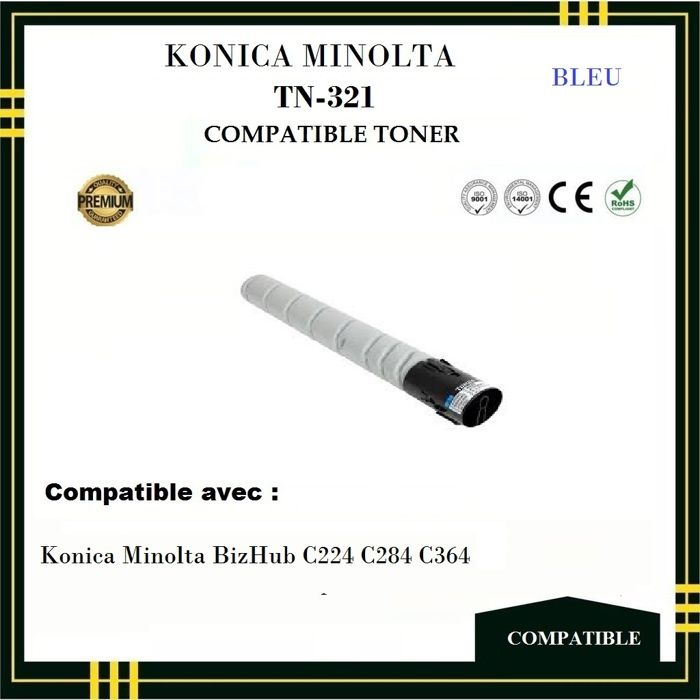 Toner Compatible - KONICA MINOLTA - TN 321 - Couleur Cyan -  - Impression Laser