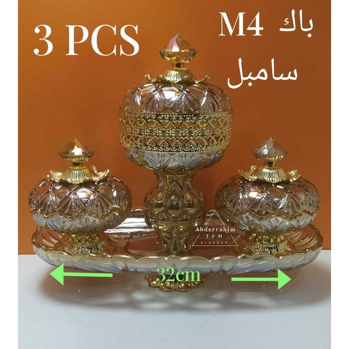 Ensemble Sucrier Oriental 3 Pièces Doré – Modèle M4 Luxe