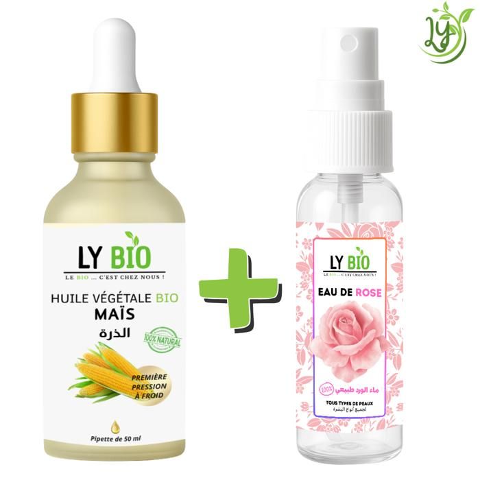 Pack Soin - LYBIO - Huile de Maïs 50ml - Eau de Rose 100ml - Hydratant - Mixte - Bébé