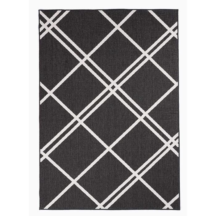 Tapis extérieur, kilim reversible 120x170 LYN2 AB REVERSIBLE noir et crème
