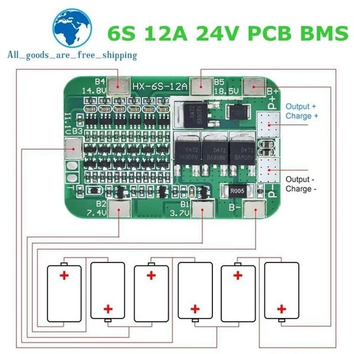 Carte de protection PCB BMS 6S 12A 24V, pour batterie au lithium 18650 Eddie ion, nouvelle collection
