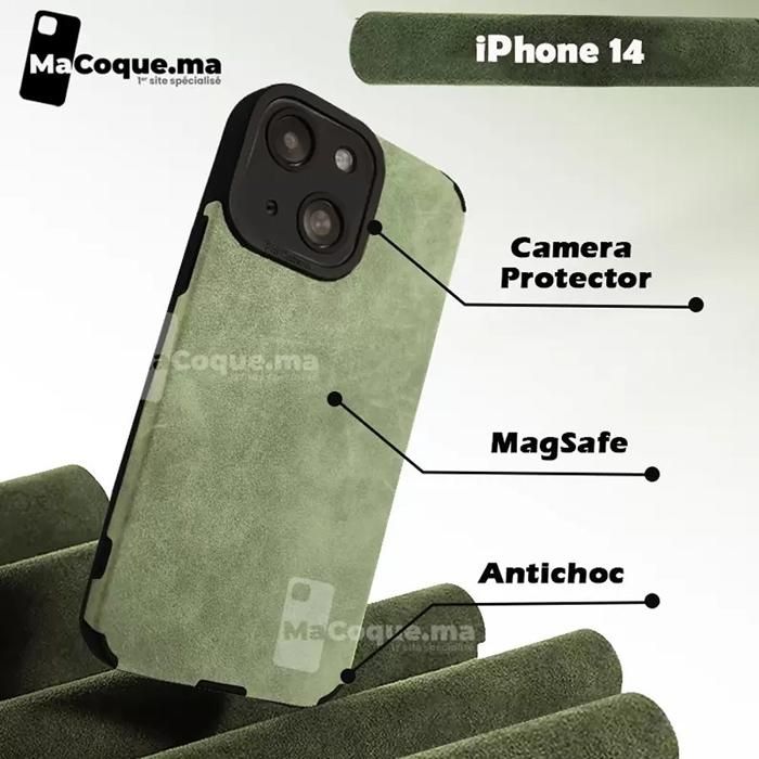 Coque Alcantara iPhone 14 normal en Cuir Alcantara Vert
