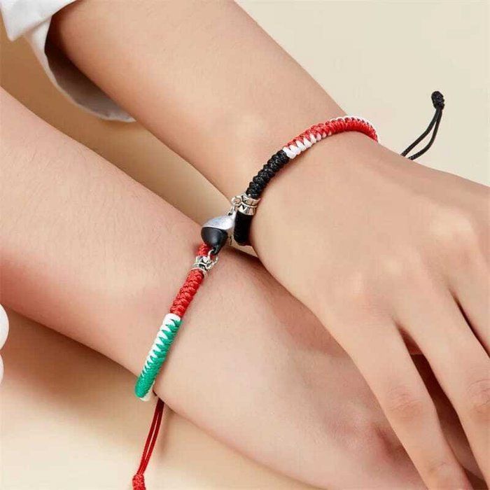 Double Bracelet en Corde Tressée - Palestine - Cœur Symbolique - Ajustable - Unisexe - Multicouleur