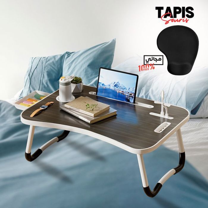 Bureau de Table Portable en Fibre de Bois – Pratique et Ergonomique + Tapis de Souris Gratuit