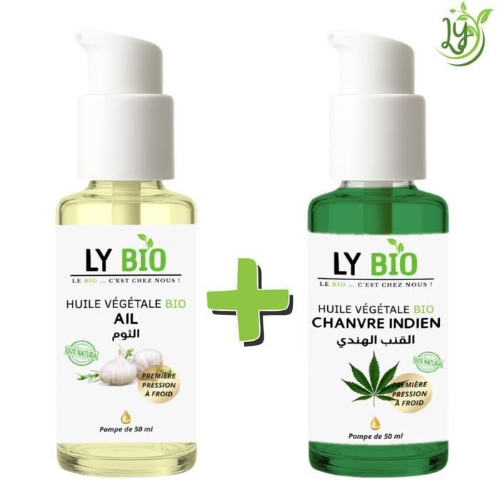 Pack Huile - LYBIO - Huile Ail 50ml - Huile Chanvre 50ml - Soin Cheveux et Corps