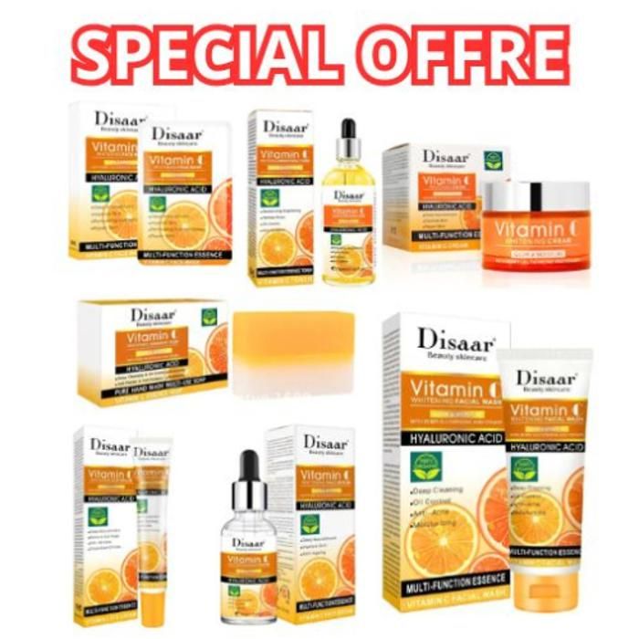 Pack soins visage à la vitamine C et acide hyaluronique, soins de la peau, éclaircissant, hydratant