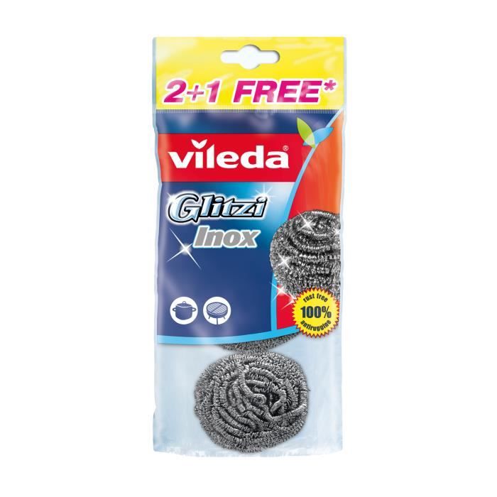 Eponges métalliques Vileda Glitzi Spiral INOX 3 pièces (2 + 1 gratuite) Acier