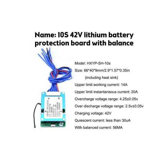 Carte de protection de batterie au lithium avec contrôle de température intégré d'équilibre, BMS 10S, 42V,20A