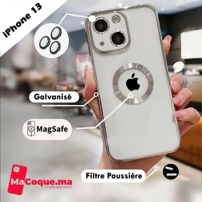 Silver Coque iPhone 13 normal Galvanisé avec LENS PROTECTOR MagSafe Silver