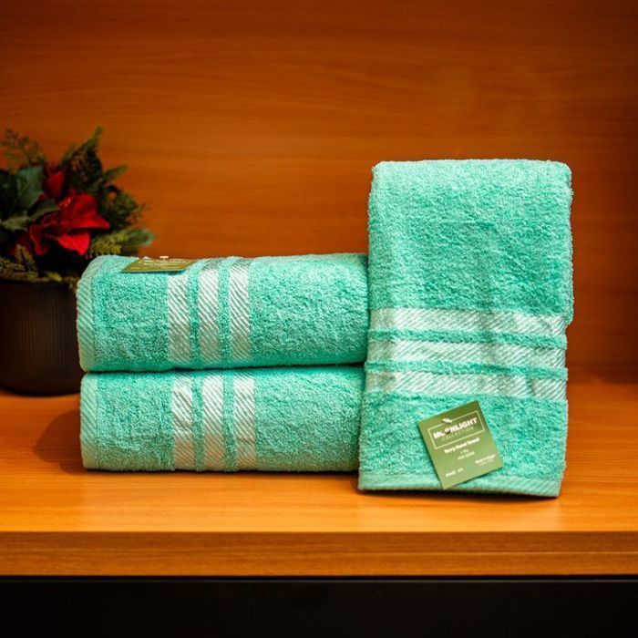 Serviettes de bain - Moonlight - Pack de 3 - Coton égyptien - 50x90 cm - Turquoise