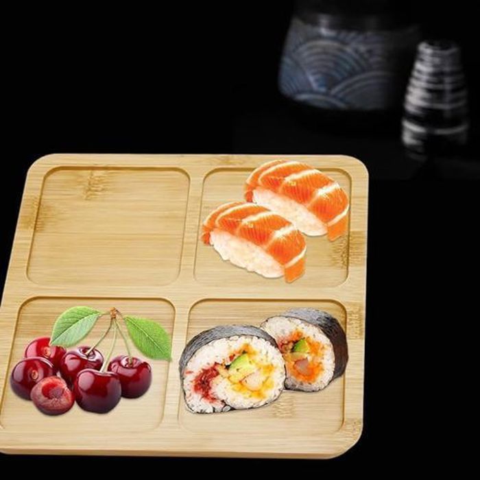 Plateau en Bambou Pour Les Collations 4 Compartiments 19X19cm