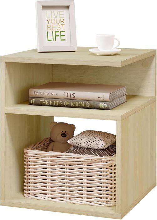 Table de Chevet avec 2 Compartiments Ouverts, Table de Nuit Design Simple, coiffeuse et Meuble de Rangement Chambre