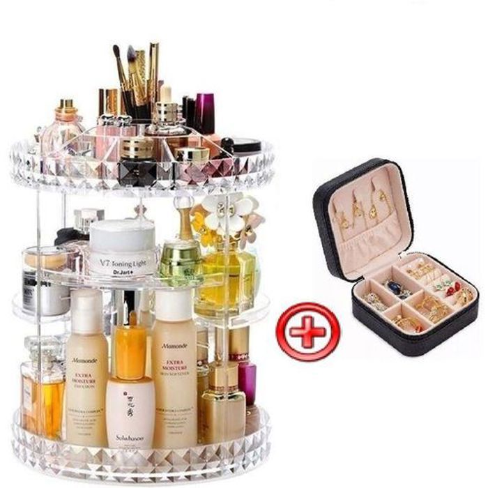 Boîte de rangement - Transparent - Acrylique - Rotative 360° - Organisateur de maquillage - Bijoux