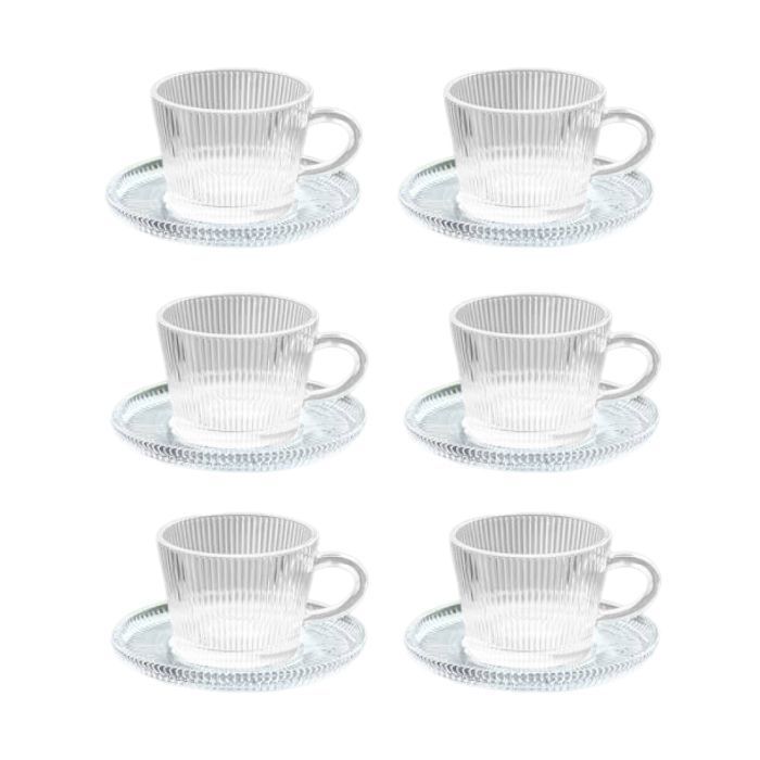 set de 6 tasses et sous tasses 190ml - verre transparent -KTZB