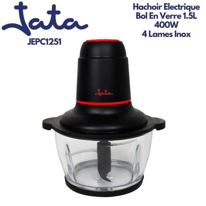 JATA JEPC1251 Hachoir Électrique pour Viandes, Légumes, Glace Moteur 400W, 2 Vitesses, Bol En Verre 1.5L, 4 Lames Inox
