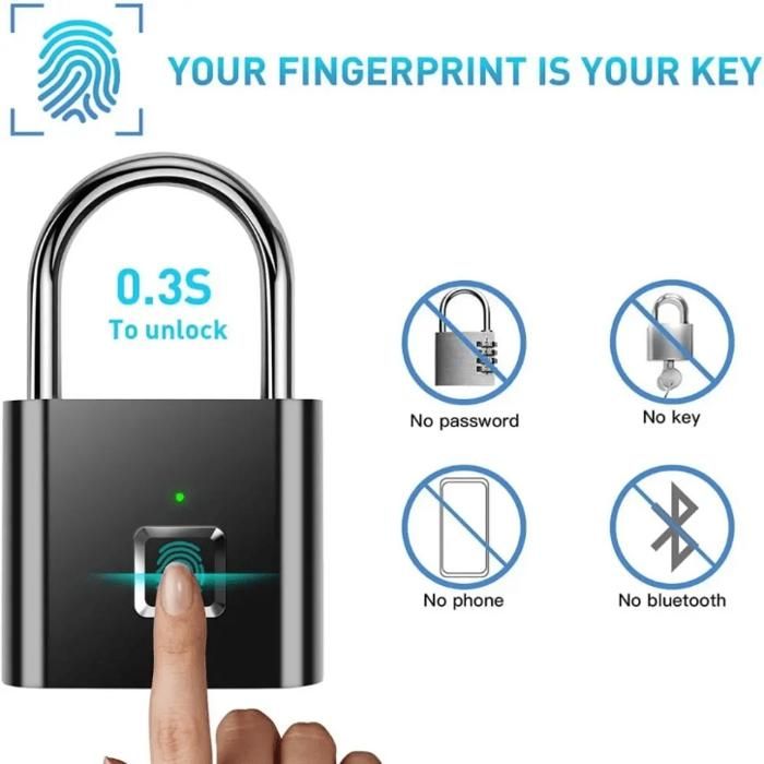 Cadenas biométrique rechargeable USB – Serrure étanche IP67 pour intérieur et extérieur