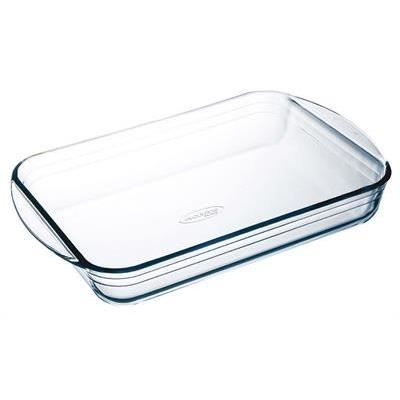 Plat Rectangulaire - Arcuisine - 39 X 23 cm - Verre à feu borosilicate - Blanc - Anses