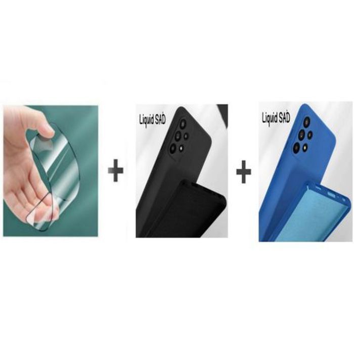 Coque et Protection d'Écran - GÉNÉRIQUE - Samsung A13 - Silicone Souple - Noir et Bleu - Résistant aux Chocs