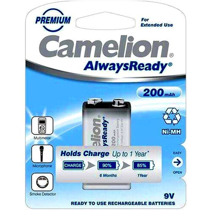 Camelion Premium Batterie Rechargeable 9V 200mAh // Préchargé Prêt pour l"emplois Blister