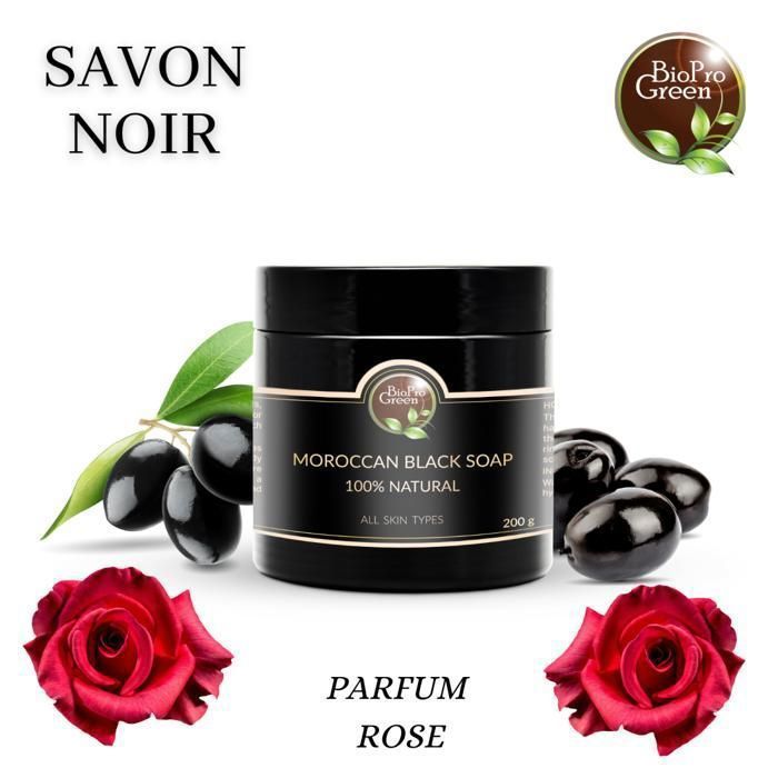 Savon Noir - BIOPROGREEN - Sbone béldi - 200g - Parfumé à la Rose - Sans alcool