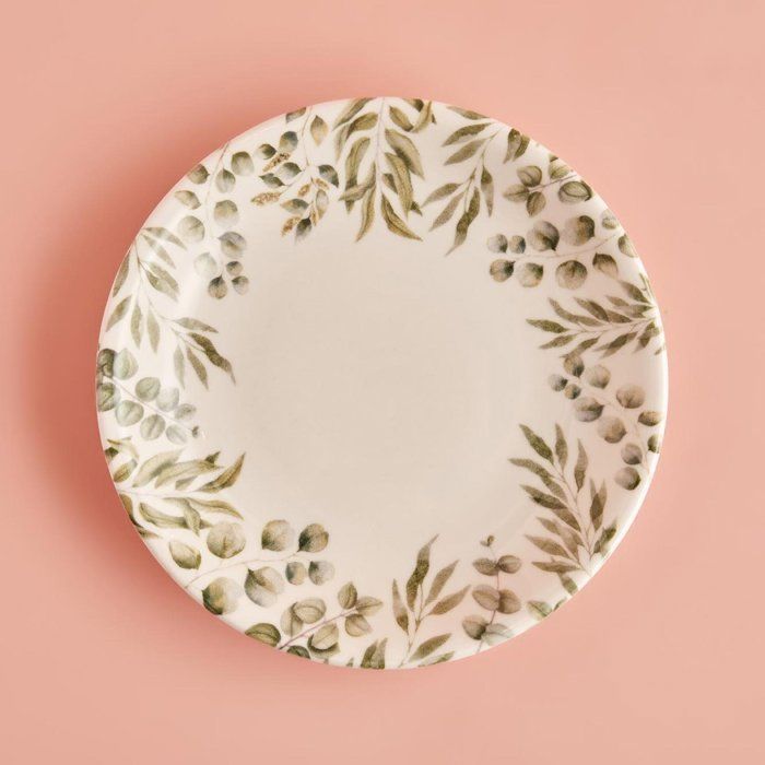 Assiette plate - Eucalyptus - 21 cm - Porcelaine - Vert - Bords renforcés