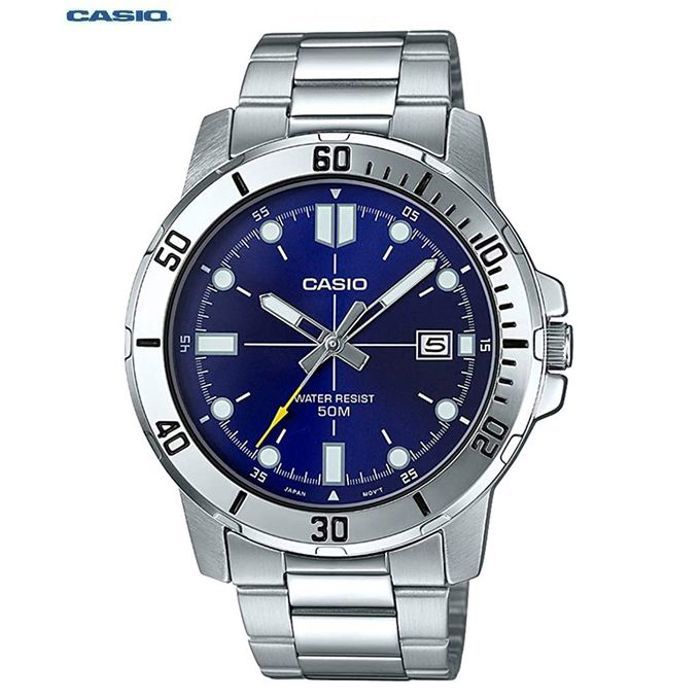 Casio Enticer Montre analogique en acier inoxydable avec cadran bleu pour hommes-mtp-vd01d-2evudf