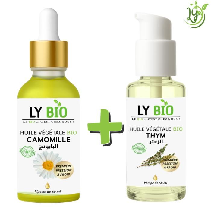 Pack Huile - LYBIO - Camomille 50ml - Thym 50ml - Apaisant - Purifiant - Nourrissant