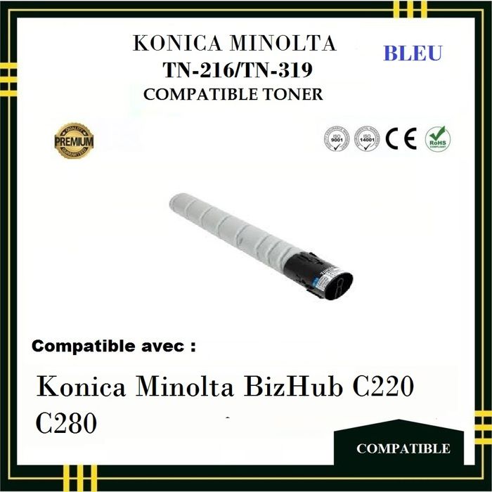 Toner Compatible - KONICA MINOLTA - TN 216 / TN 319 - Couleur Bleu -  - Impression Laser