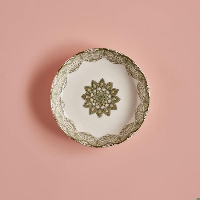 Assiette plate - Mandala - 18 cm - Porcelaine - Verte - Résistante aux chocs