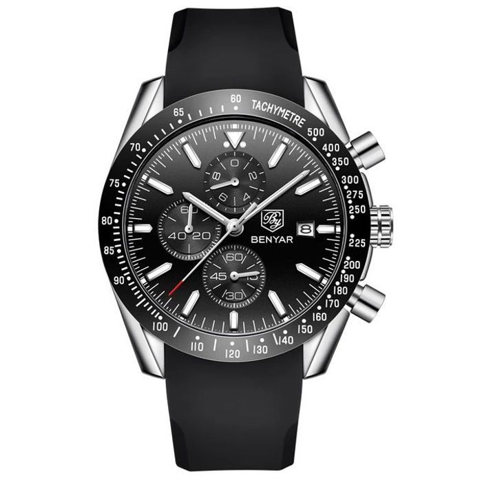 Montre - Benyar - Chronographe - Étanche 3 ATM - Quartz - Bracelet en Silicon