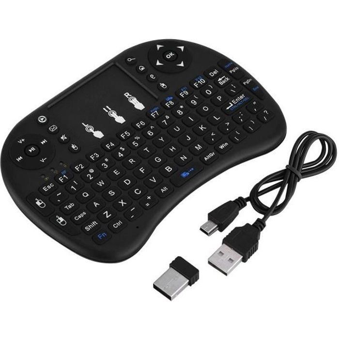 Mini Clavier sans Fil Fonction de Rétroéclairage du Clavier avec Souris Tactile pour PC / TV Android Noir