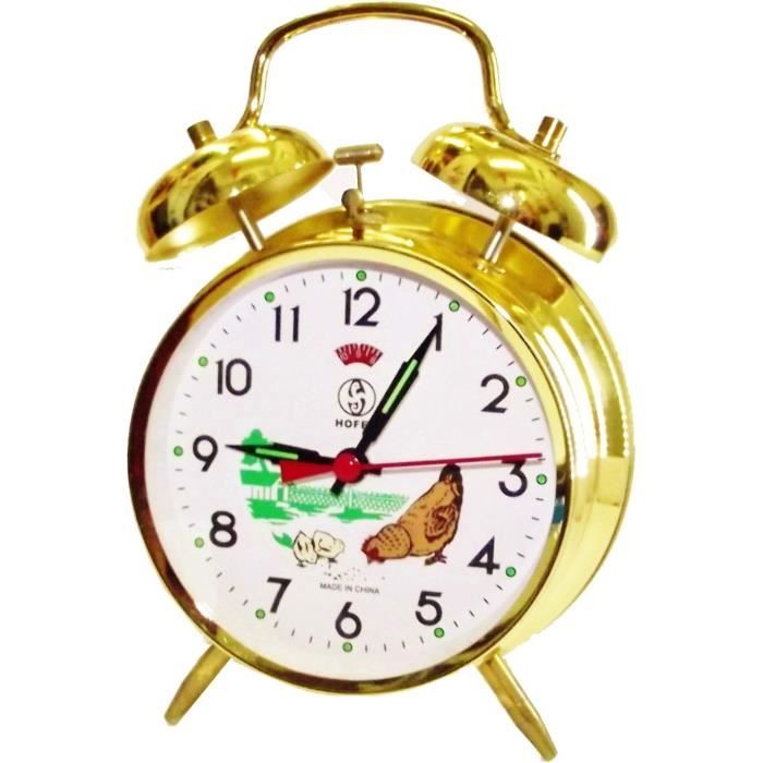 Réveil Mécanique Motif Poule Métal Doré Horloge Cadeau Manuel Cadran 10 Cm[u6863]
