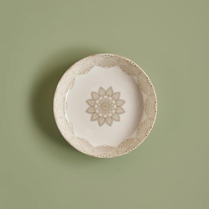 Assiette plate - Mandala - 18 cm - Porcelaine - Beige - Résistante aux chocs