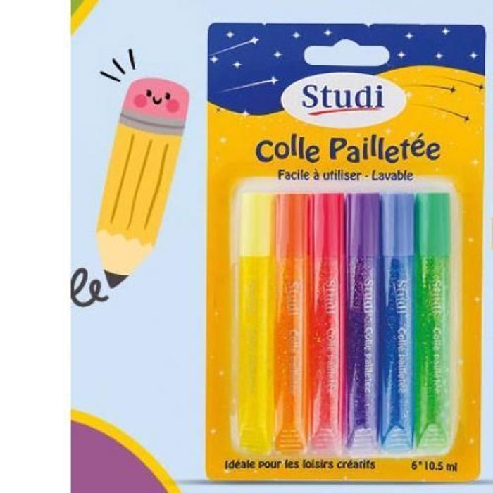Pack de 6  pcs de  colle pailletée Multi couleurs