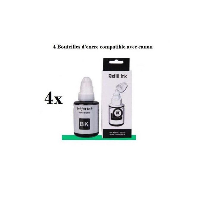Pack 4 Bouteilles d'encre GI-490 Noir Compatible avec les imprimantes Canon PIXMA G series