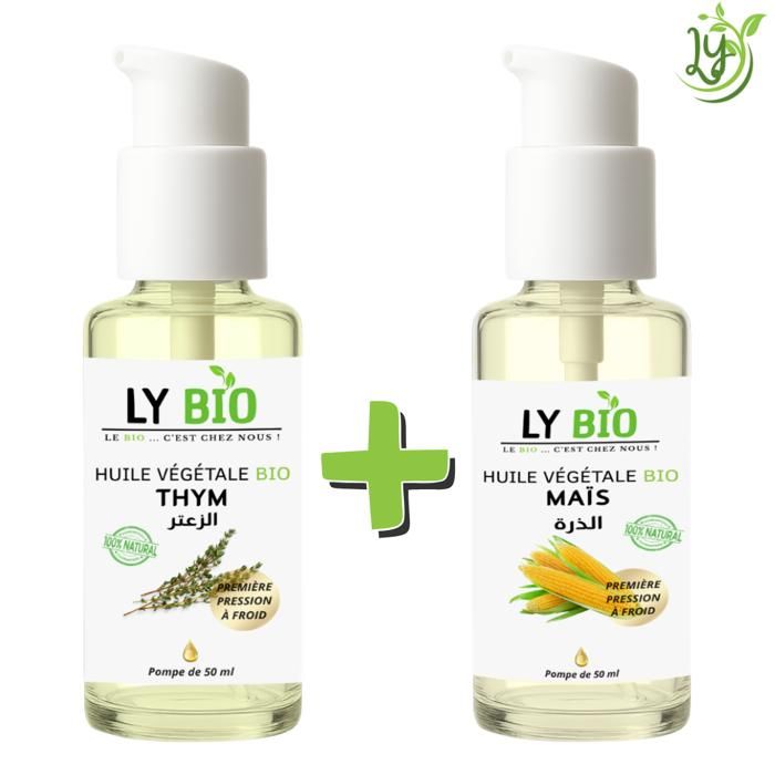 Pack Huile - LYBIO - Thym et Maïs - 50ml - Hydratant - Soin Cheveux et Corps