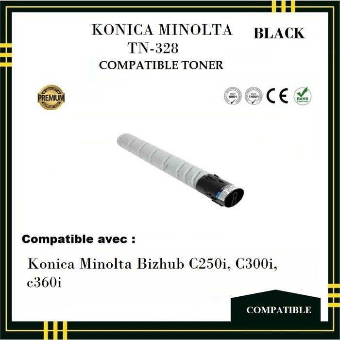 Toner - KONICA MINOLTA - TN 328 - Noir - Compatible -