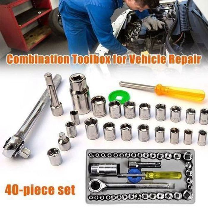 40 PCS Automobile Moto Tool Box Set Clé à douille Manches Costume