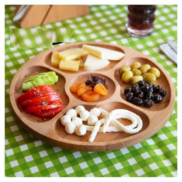 Plateau Apéritif Collation rond En bambou Pour salade et Snack Avec 5 sections