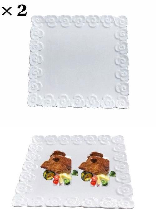 Assiette - Carrée - Porcelaine - 20x20 cm - 2 pièces - Fleurs