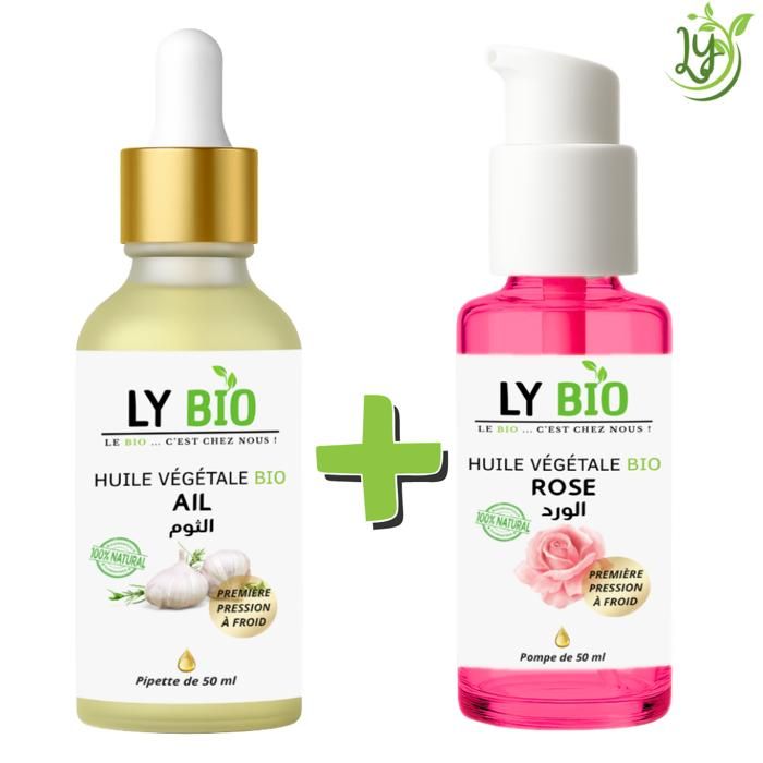 Pack Huile - LYBIO - Huile Ail 50ml - Huile Rose 50ml - Hydratant - Pour Tous Types de Cheveux