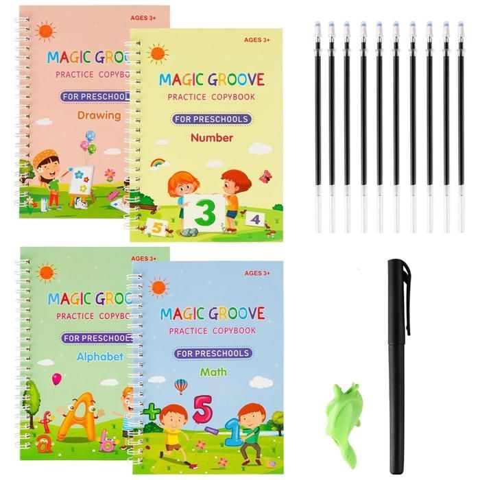 4 pcs livre Apprendre d'écriture magique réutilisable pour enfants de 3 ans et plus - En Anglais