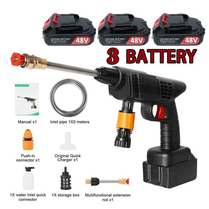 Pistolet à eau Automobile haute pression sans fil avec 3 batterie 48V,lavage de électrique