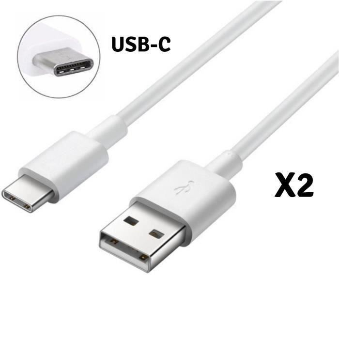 Lot 2 USB-C kablar Vit Laddare [Kompatibel med Huawei P30 - P30 PRO - P30 LITE] USB-C Typ Kabel Mått 1 Meter [Phonillico®]
