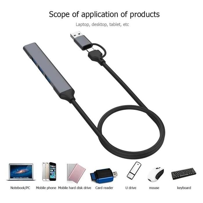 Mini hub USB & Type-C - Non spécifié - 4 ports - Compatible PC et smartphone - USB 3.0
