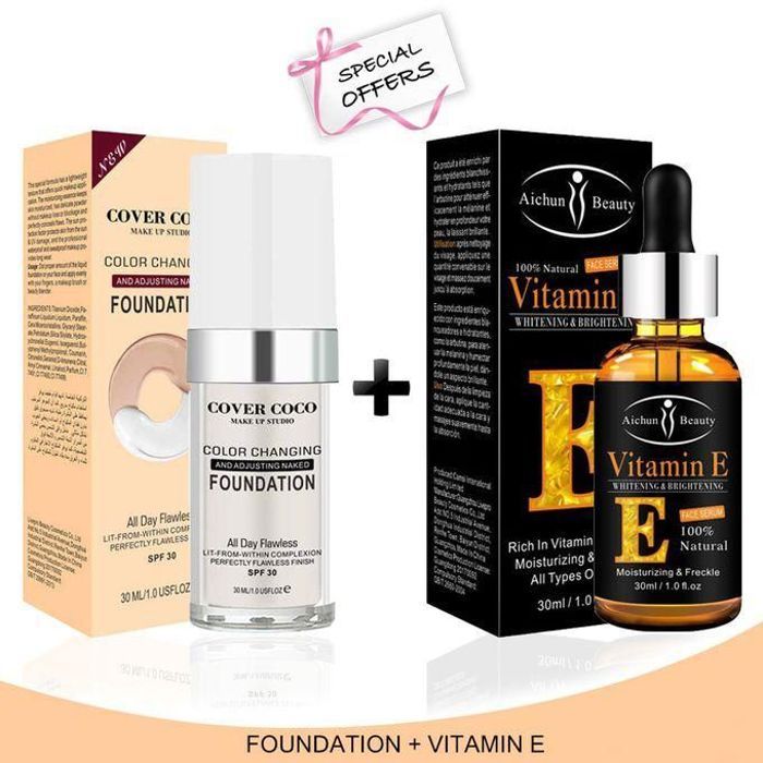 PACK 1 Bouteille Cover Coco Foundation + 1 Sérum Vitamine E Pour Soin De Visage