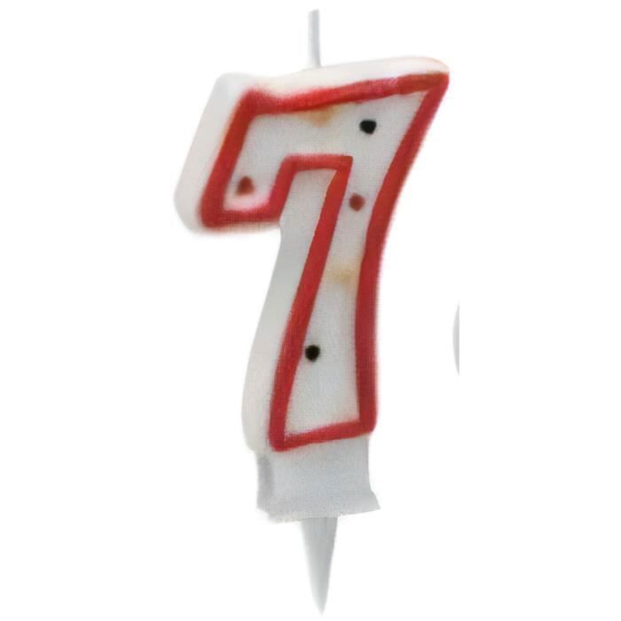 Bougie - Metaltex - Numéro 7 - Cire - 8 cm - Rouge/Blanc